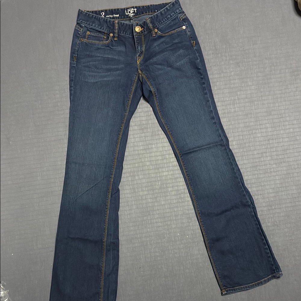 LOFT Dark Curvy Bootcut Jeans